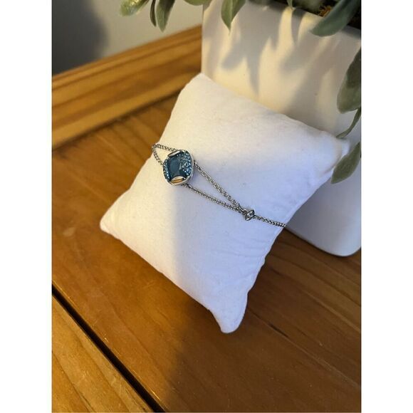Swarovski Blue Crystal Heap Cushion Rhodium Plated Bracelet - Picture 8 of 10